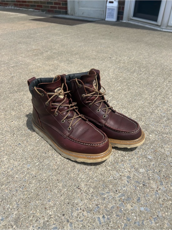 Irish Setter Men\'s Burgundy Leather Moc-Toe Work Boots